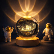 3D Crystal Solar System Night Lamp with Wooden LED Base