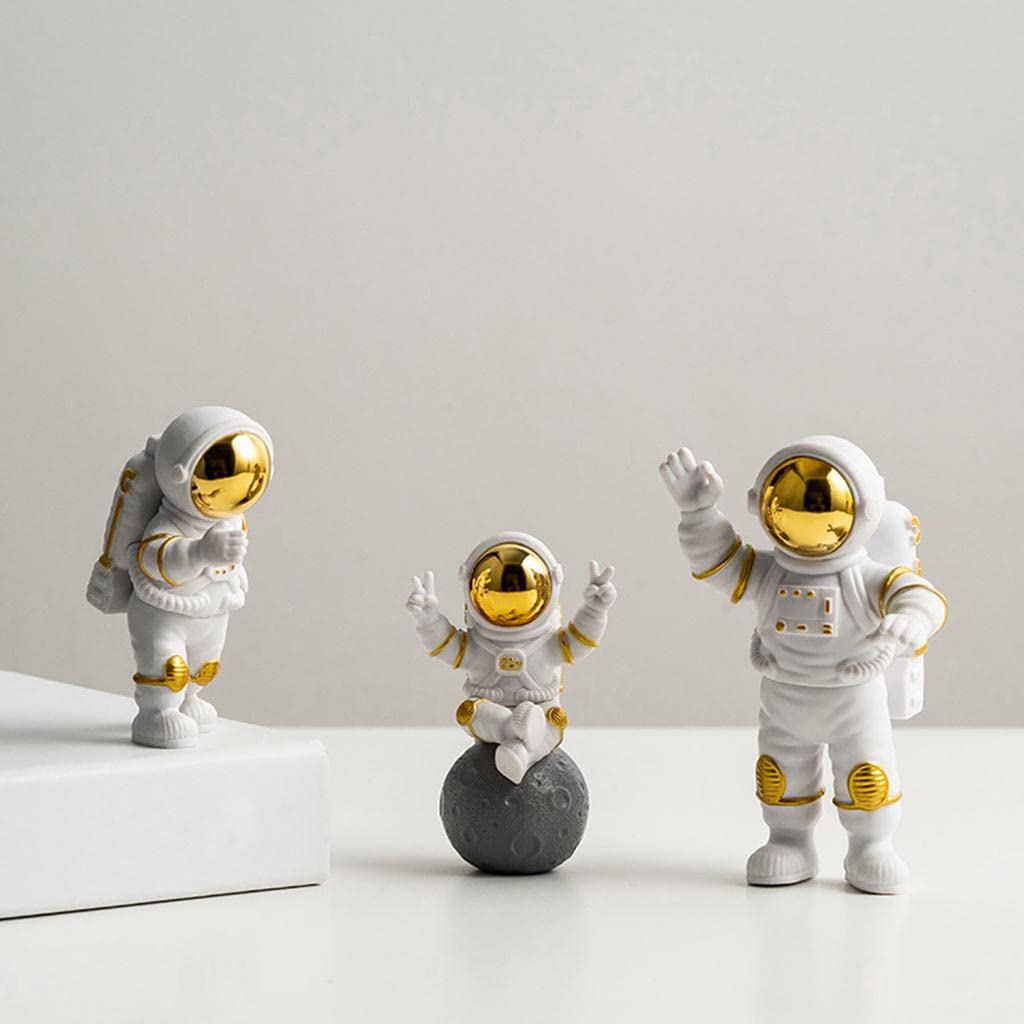 3pcs Astronaut Figurine Home Decor Astronaut Statue Study Office Desk Decor Showpiece Gift Decoration Accessories Outer Space PVC Sculpture (Golden) - YuvaFlowers