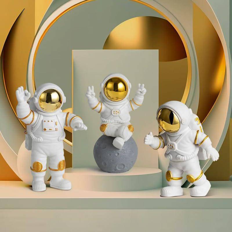 3pcs Astronaut Figurine Home Decor Astronaut Statue Study Office Desk Decor Showpiece Gift Decoration Accessories Outer Space PVC Sculpture (Golden) - YuvaFlowers