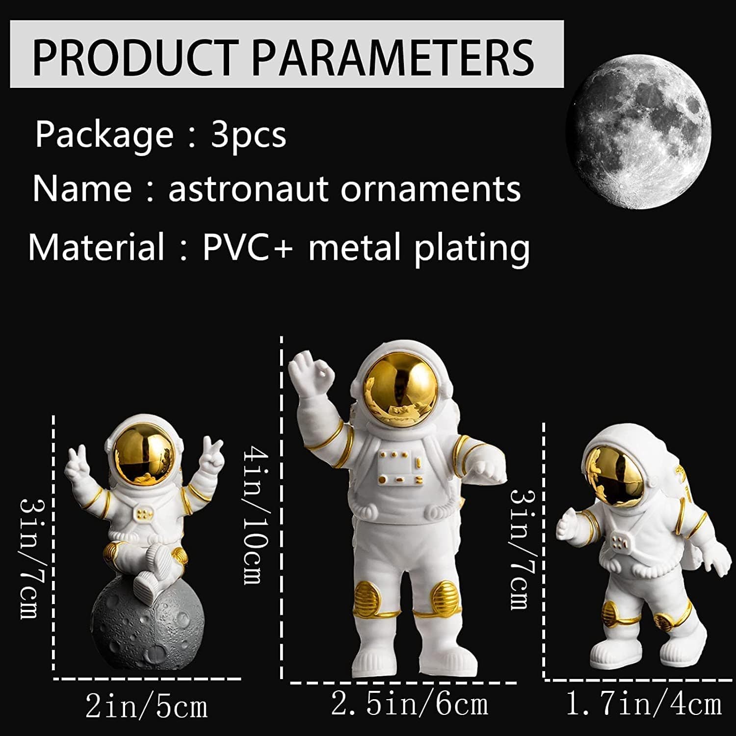 3pcs Astronaut Figurine Home Decor Astronaut Statue Study Office Desk Decor Showpiece Gift Decoration Accessories Outer Space PVC Sculpture (Golden) - YuvaFlowers