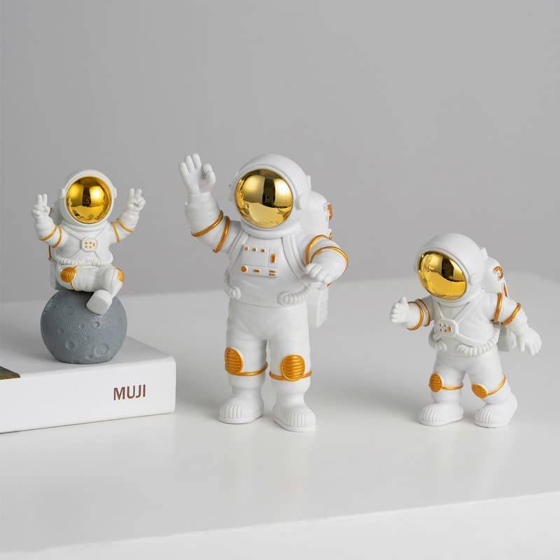 3pcs Astronaut Figurine Home Decor Astronaut Statue Study Office Desk Decor Showpiece Gift Decoration Accessories Outer Space PVC Sculpture (Golden) - YuvaFlowers