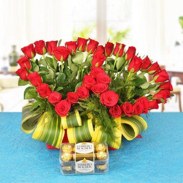40 Red Roses N Ferrero Rocher - YuvaFlowers