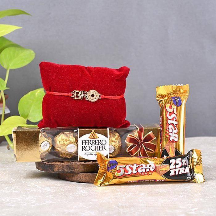 5 Start with Ferrero Chocolate Rakhi Gift - YuvaFlowers