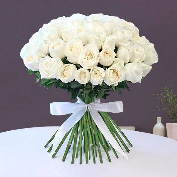 50 White Rose Bouquet - YuvaFlowers