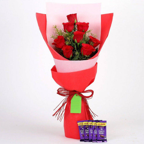 8 Red Roses With Dairy Milk Combo Online Gift Delivery