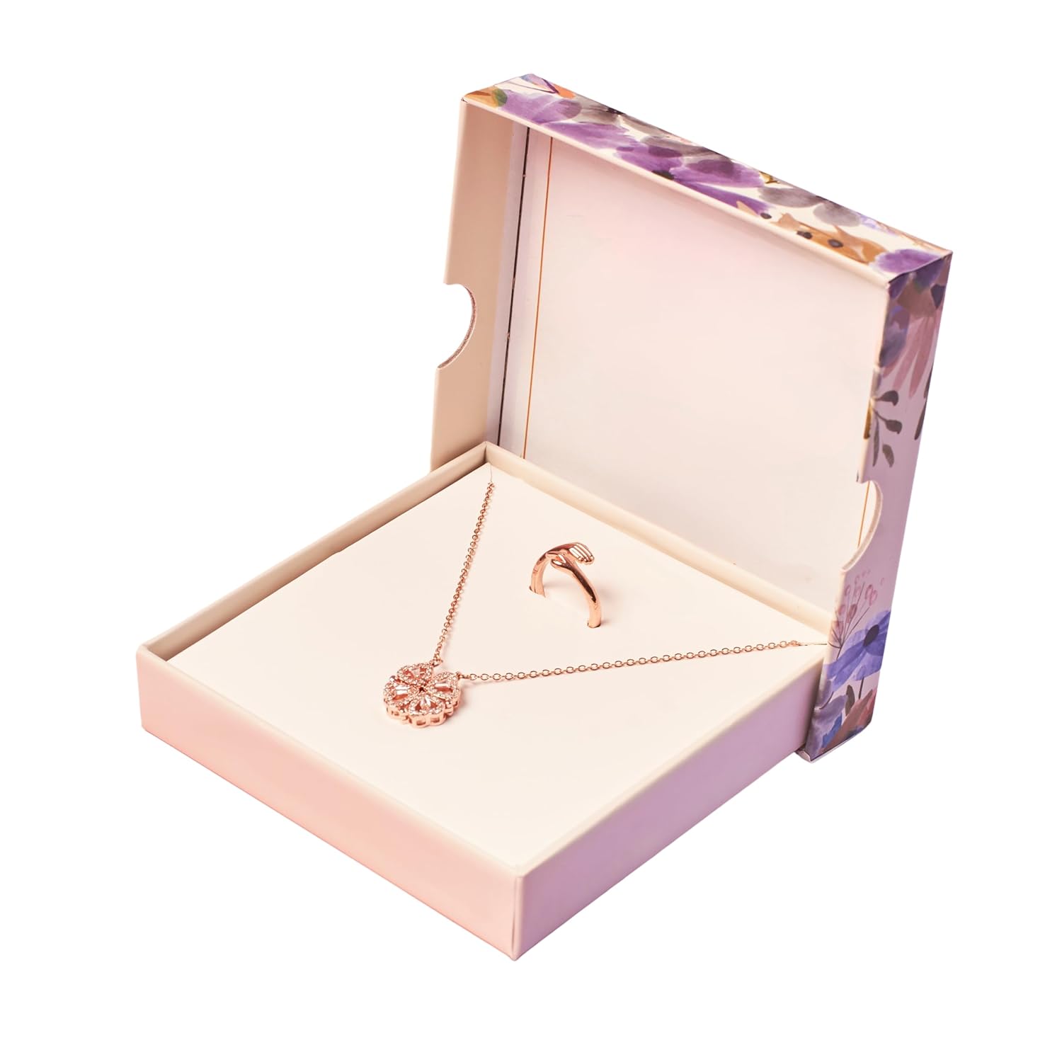 Anti-Tarnish Magnetic Clover Necklace & Promise Hug Ring Set