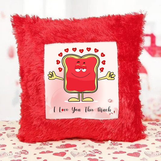 Printed Cushion Cover With Filler Red Love You This Much - YuvaFlowers
