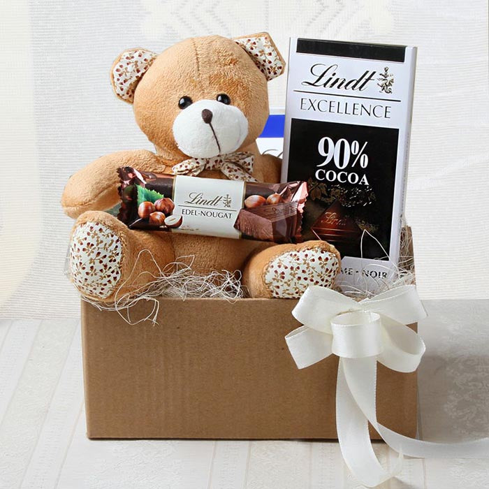 Lindt Chocolates With Teddy In A Box - YuvaFlowers