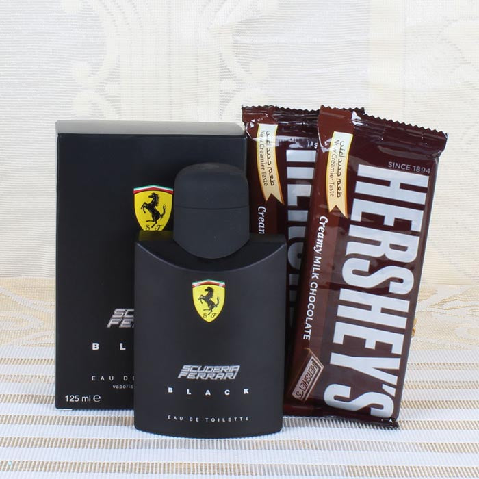 Hersheys Chocolate With Ferrari Black Perfume - YuvaFlowers