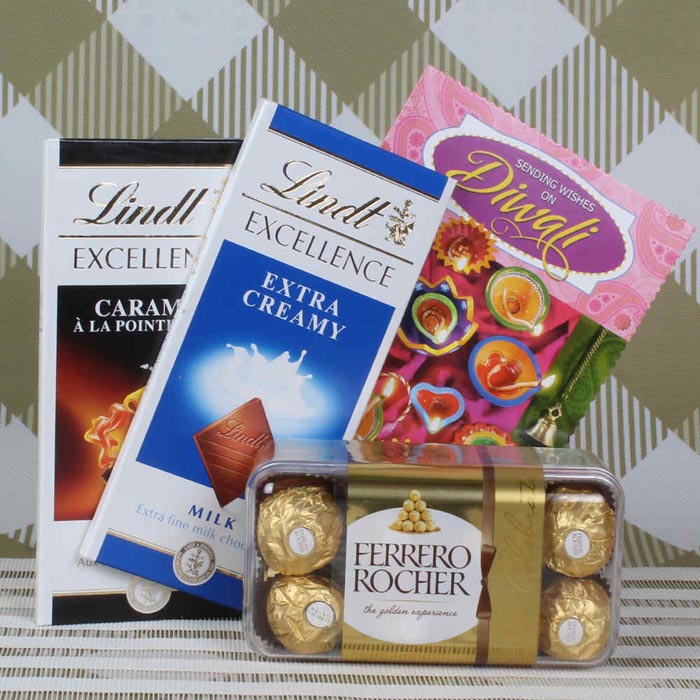 Lindt And Rocher Hamper With Diwali Greeting Card - YuvaFlowers