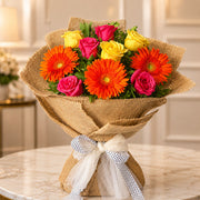 Basket Arrangement of Pink and Orange Gerberas