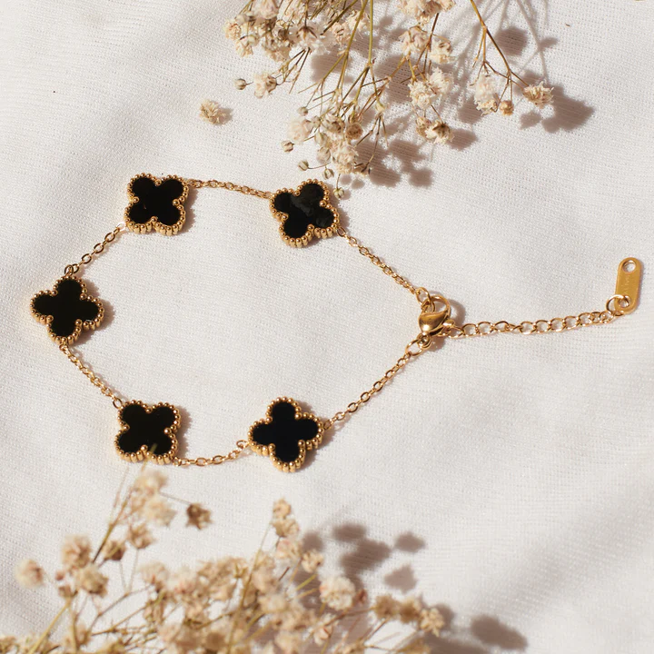 Black Floral Clover Bracelet