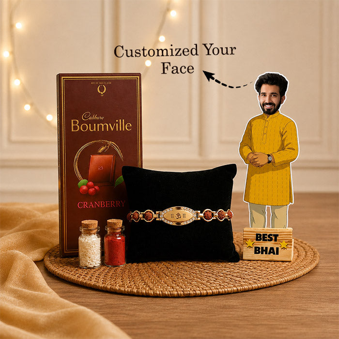 Cadbury Bournville Chocolate with Designer Om Rakhi & Best Bhai Standee Gift Combo