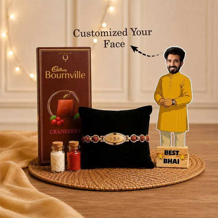 Cadbury Bournville Chocolate with Designer Om Rakhi & Best Bhai Standee Gift Combo