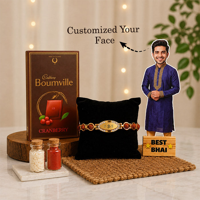Cadbury Bournville Chocolate with Designer Om Rakhi & Best Bhai Standee Gift Combo