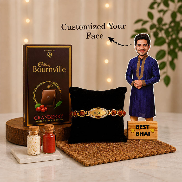Cadbury Bournville Chocolate with Designer Om Rakhi & Best Bhai Standee Gift Combo
