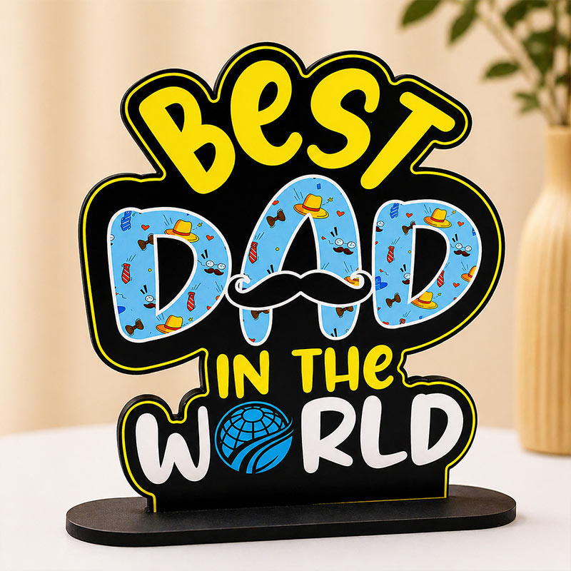 Best Dad in the World Decorative Table Stand with Mustache Design