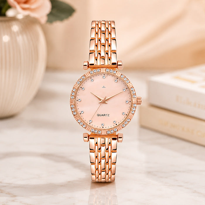 Elegant Rose Gold Crystal Women's Quartz Analog Watch