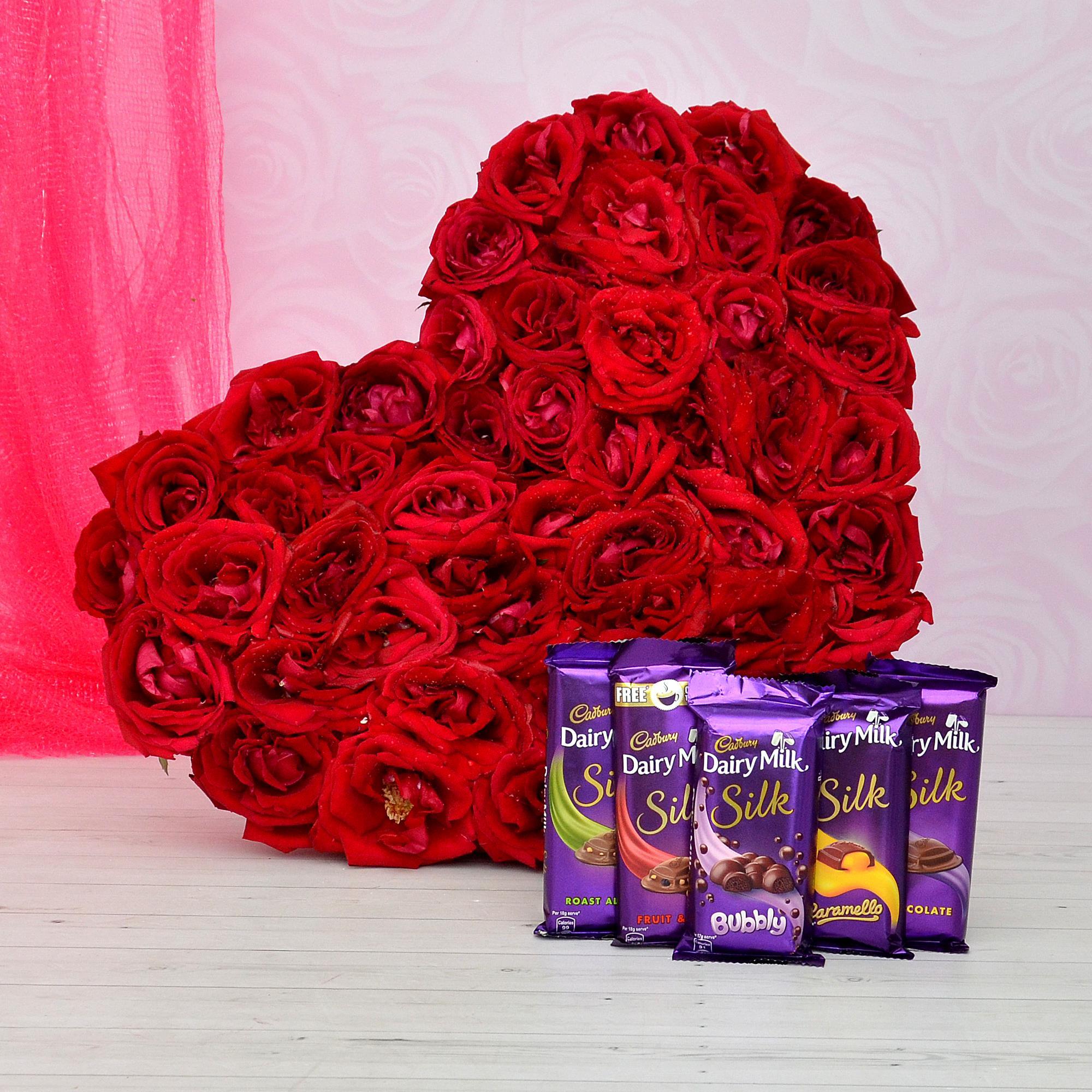 50 Roses with 5 Chocolates 