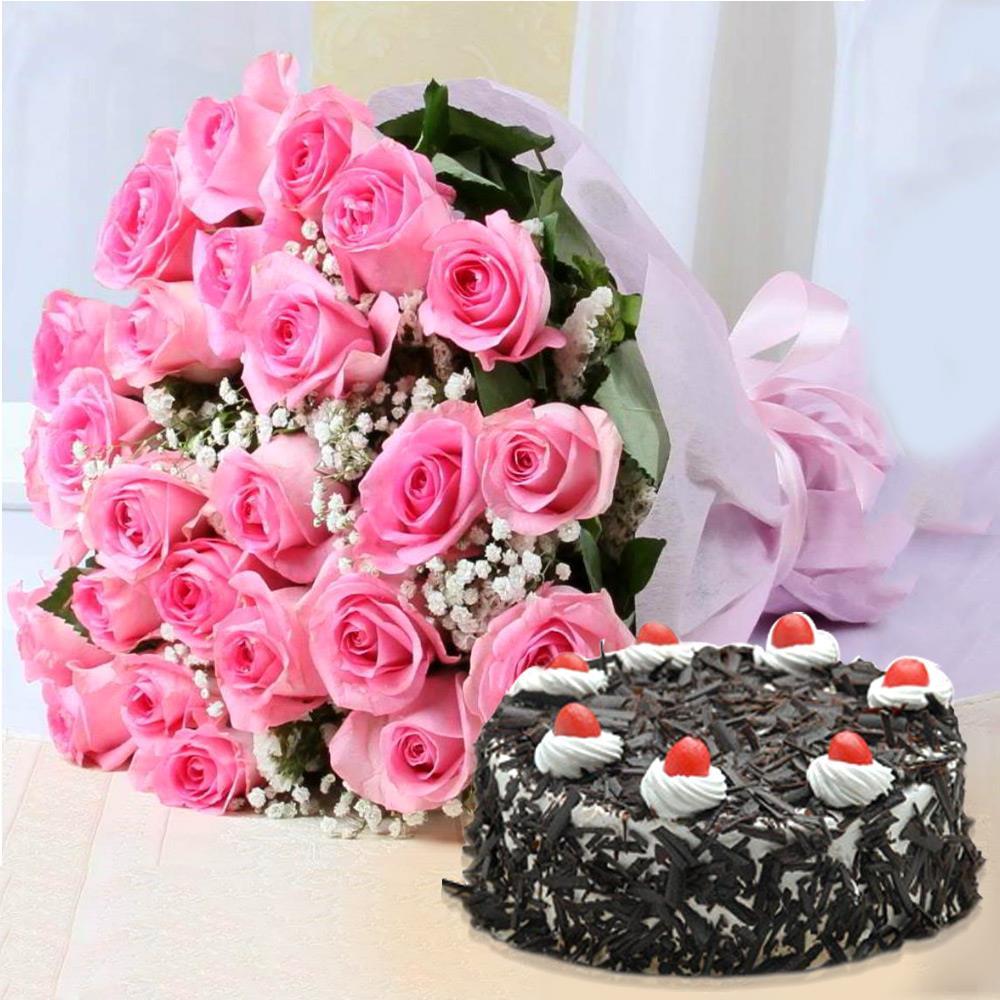 Pink Roses & Black Forest Cake 