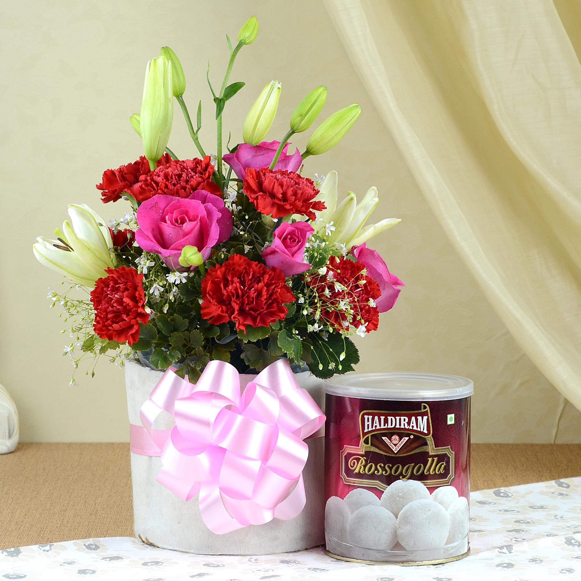 Mixed Flowers with Rasgulla