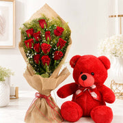 Jute Bouquet of Roses & Teddy