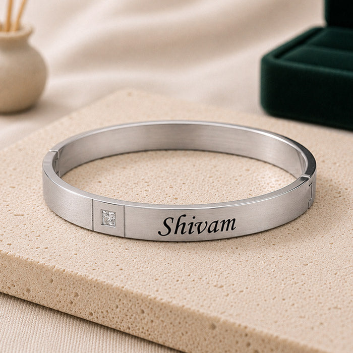 Personalized Engraved Bracelet with Crystal Accent