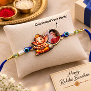 Personalized Ganesha Photo Rakhi with Evil Eye Beads for Brother
