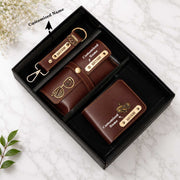 Personalized Leather Gift Set for Men - Wallet, Keychain & Pouch