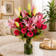Pink Rose & Lilies in a Vase