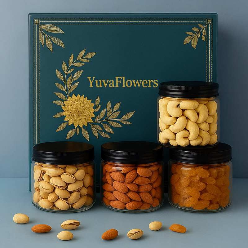 Premium Dry Fruits Gift Box – 4 Jars (Cashew, Almond, Pistachio & Raisin – 100g Each)