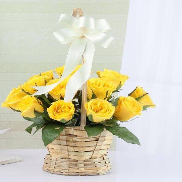 Adorable Yellow Roses in a Basket - YuvaFlowers