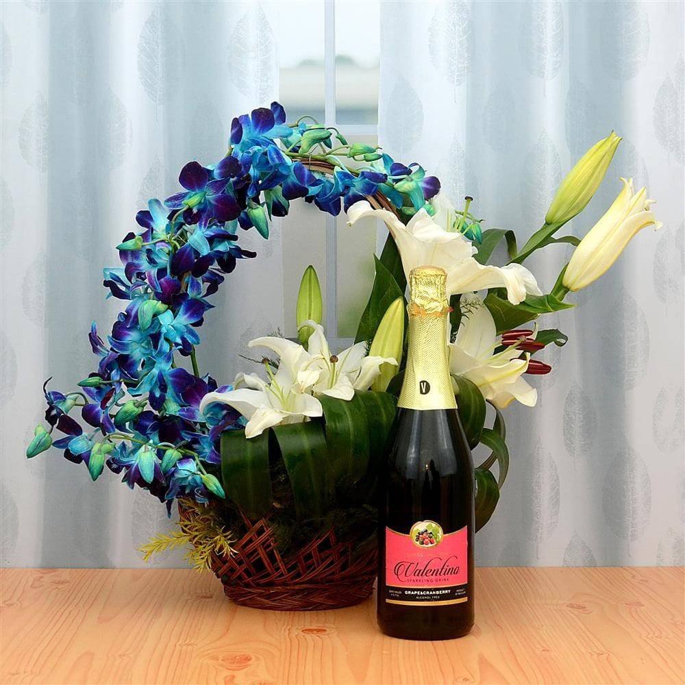 Ambrosial Flower Basket & Fruit Juice - YuvaFlowers