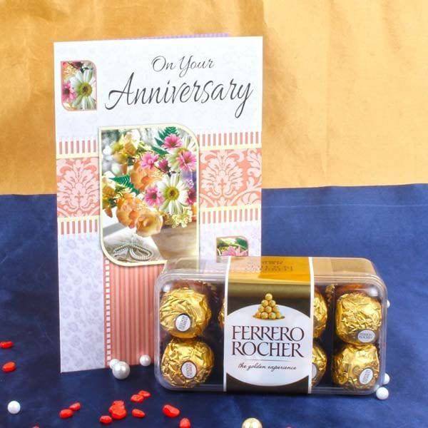 Anniversary Card with Ferrero Rocher Box - YuvaFlowers