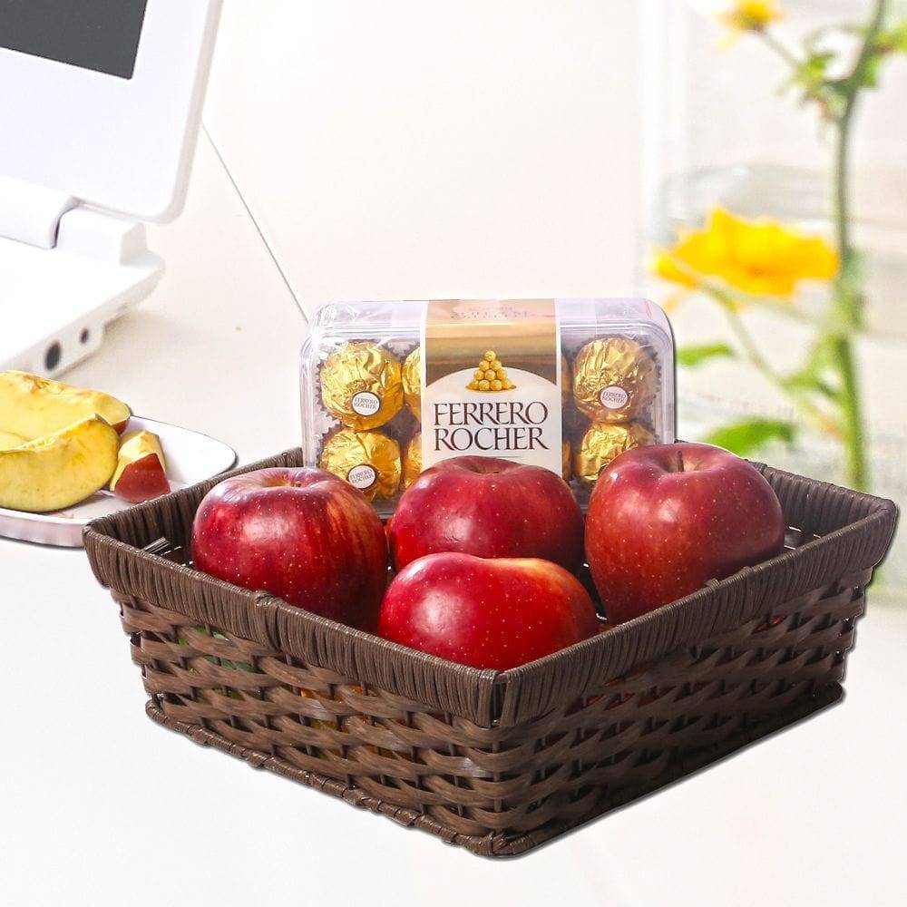 Apples Basket With Ferrero Rocher Chocolate - YuvaFlowers