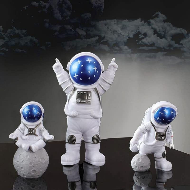 Astronaut Spaceman Statue Ornament Home Office Desktop Figurine Decors Set of 3 - Golden - YuvaFlowers