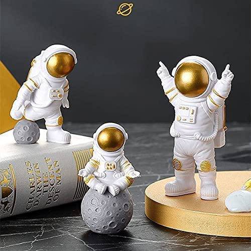 Astronaut Spaceman Statue Ornament Home Office Desktop Figurine Decors Set of 3 - Golden - YuvaFlowers