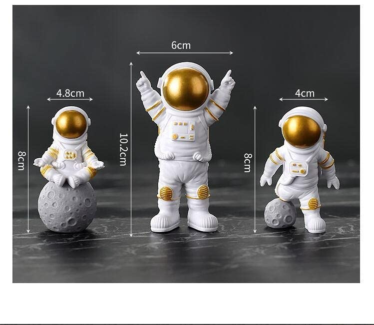 Astronaut Spaceman Statue Ornament Home Office Desktop Figurine Decors Set of 3 - Golden - YuvaFlowers