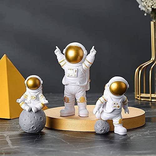 Astronaut Spaceman Statue Ornament Home Office Desktop Figurine Decors Set of 3 - Golden - YuvaFlowers