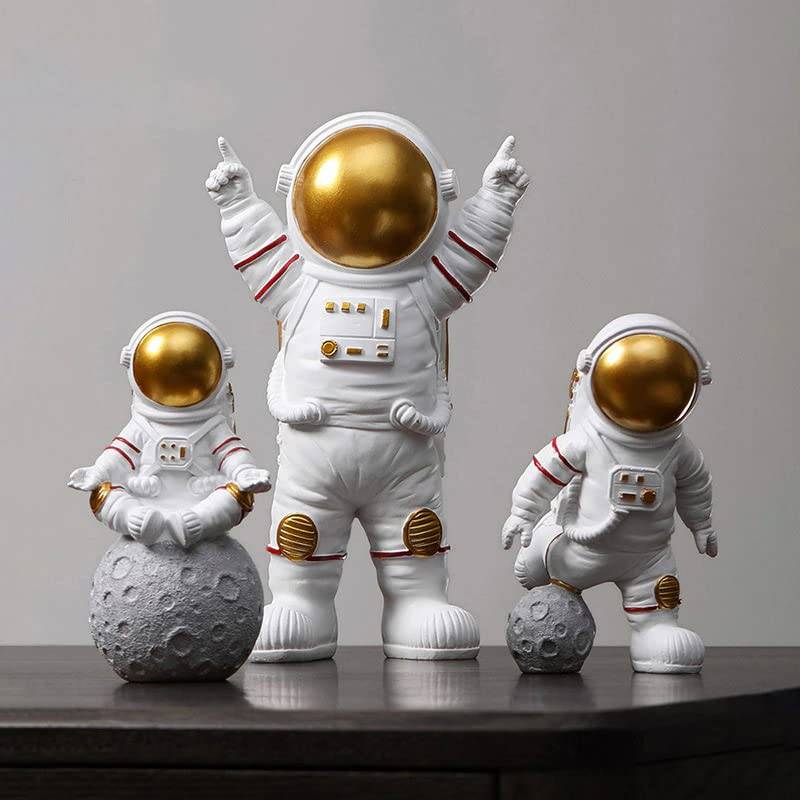 Astronaut Spaceman Statue Ornament Home Office Desktop Figurine Decors Set of 3 - Golden - YuvaFlowers