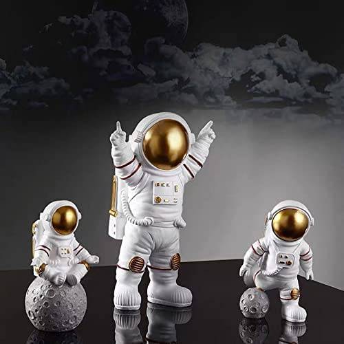 Astronaut Spaceman Statue Ornament Home Office Desktop Figurine Decors Set of 3 - Golden - YuvaFlowers
