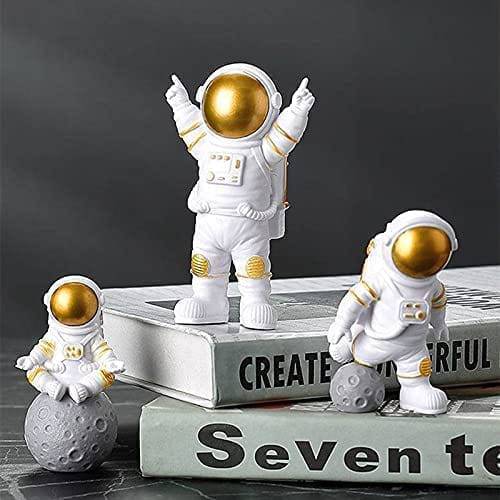 Astronaut Spaceman Statue Ornament Home Office Desktop Figurine Decors Set of 3 - Golden - YuvaFlowers