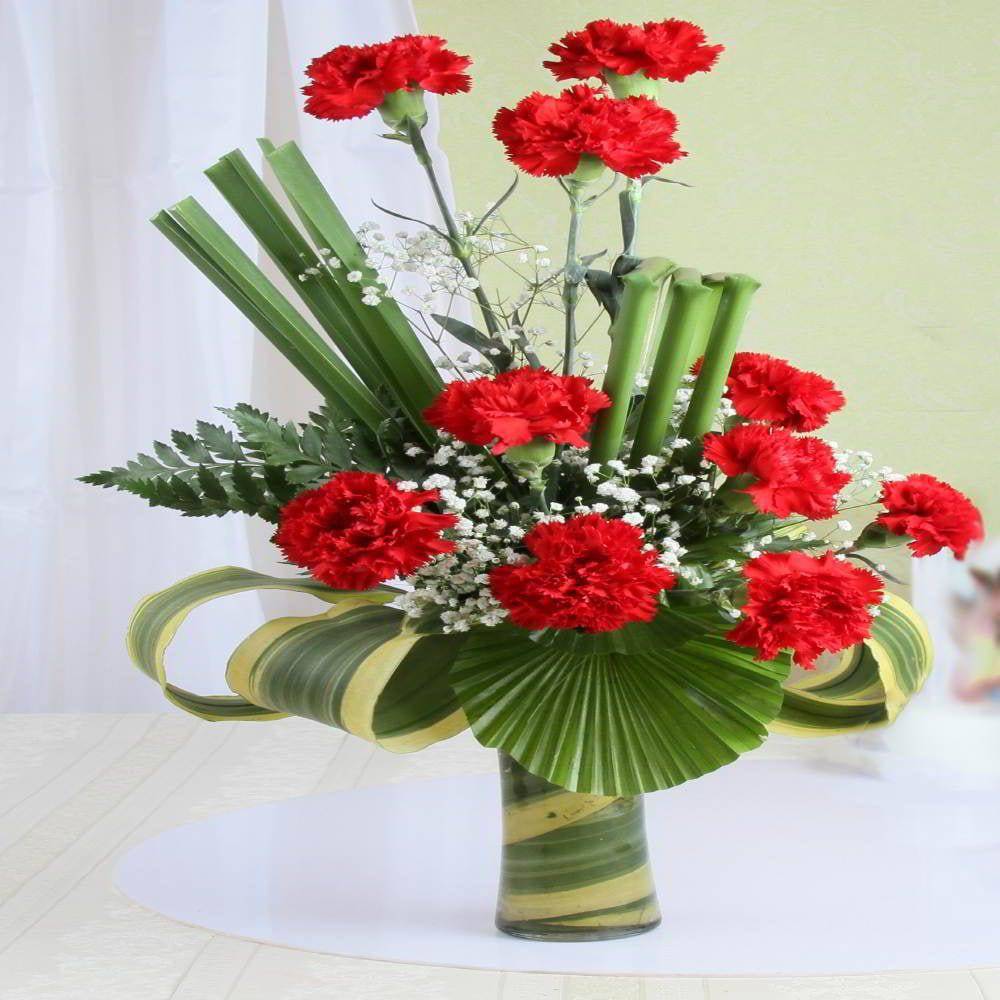Attractive Red Carnation Arrangement - YuvaFlowers