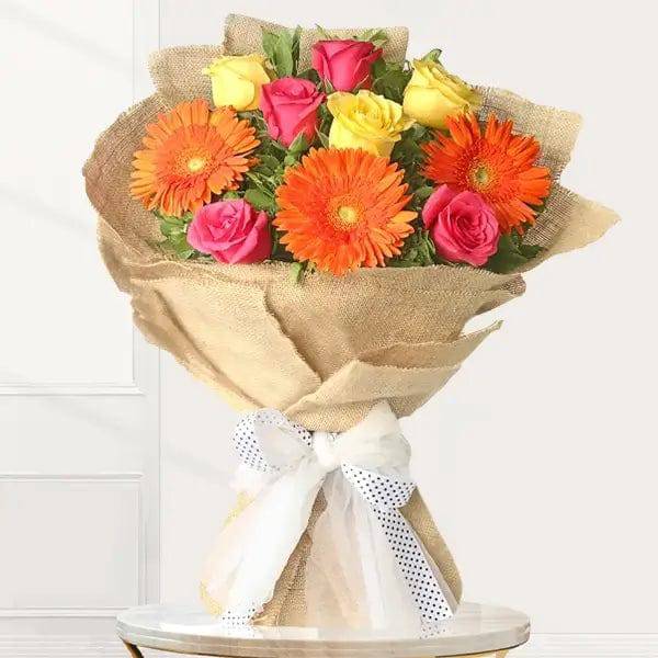 Basket Arrangement of Pink and Orange Gerberas - YuvaFlowers