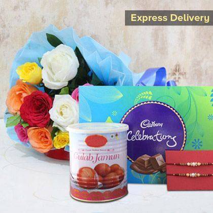 Beautiful Blue Rakhi Delights - YuvaFlowers