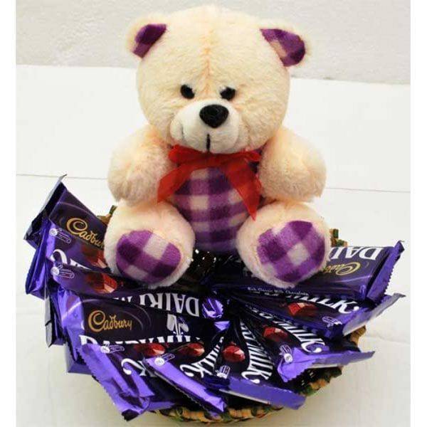 BEAUTIFUL TEDDY WITH DAIRY MILK - YuvaFlowers