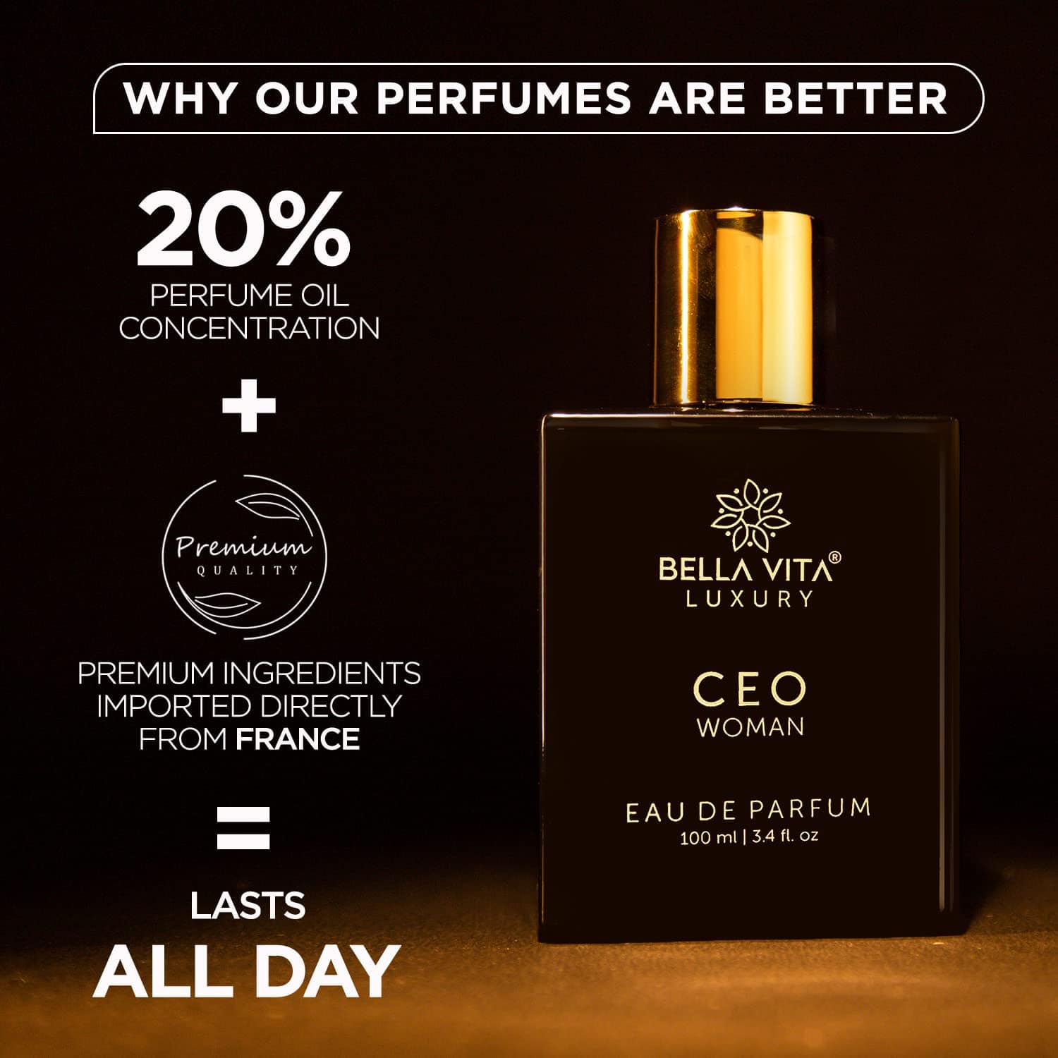Bella Vita Luxury CEO Woman Eau De Parfum Perfume with Ylang Ylang, Vanilla, Musk, Tonka & Plum|Spicy Long Lasting EDP Liquid Fragrance Scent for Women 100ml - YuvaFlowers