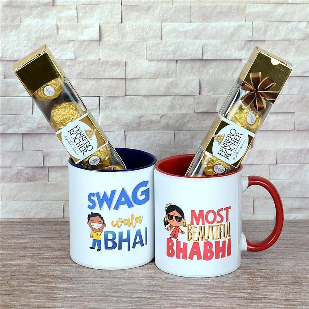 Bhaiya & Bhabi Personalized Mugs & Ferrero Rocher - YuvaFlowers