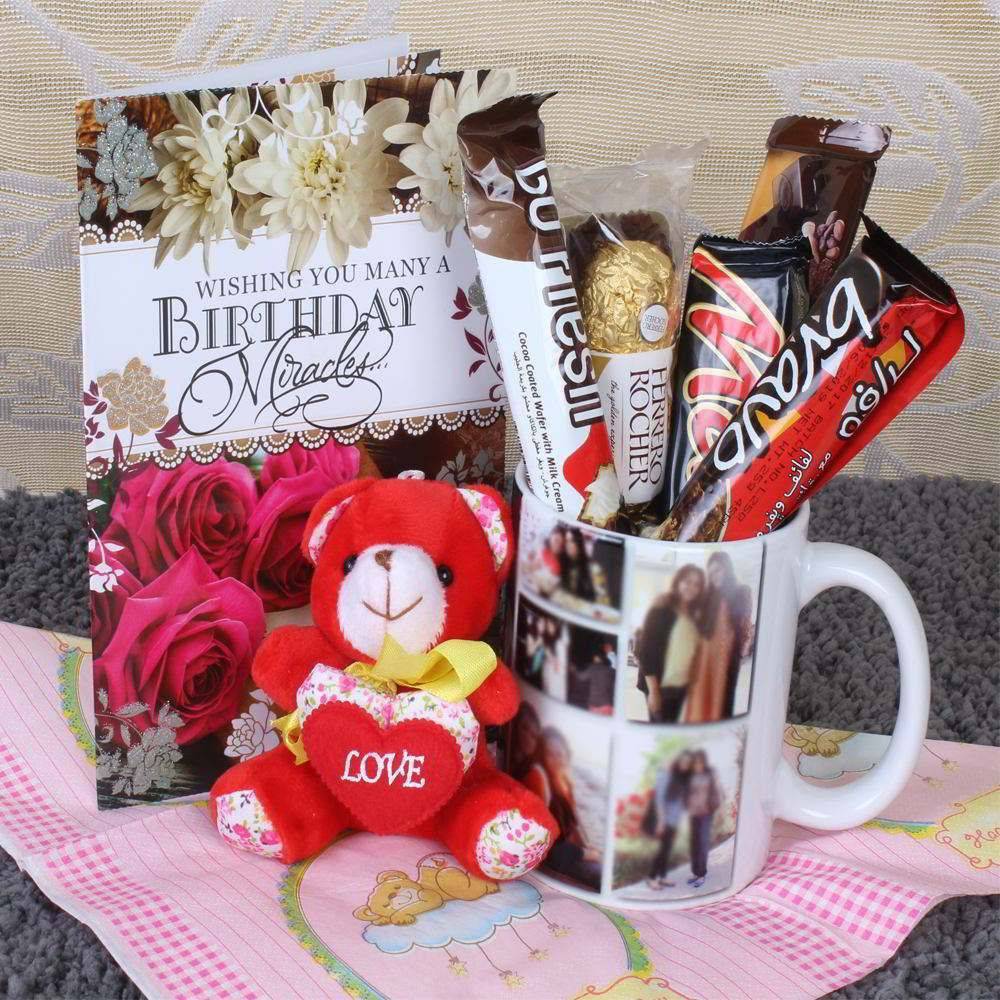 Birthday Card With Personalize Mug And Soft Toy - YuvaFlowers