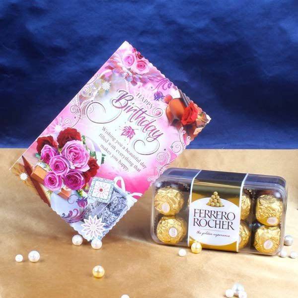 Birthday Greeting Card with Ferrero Rocher Chocolate - YuvaFlowers